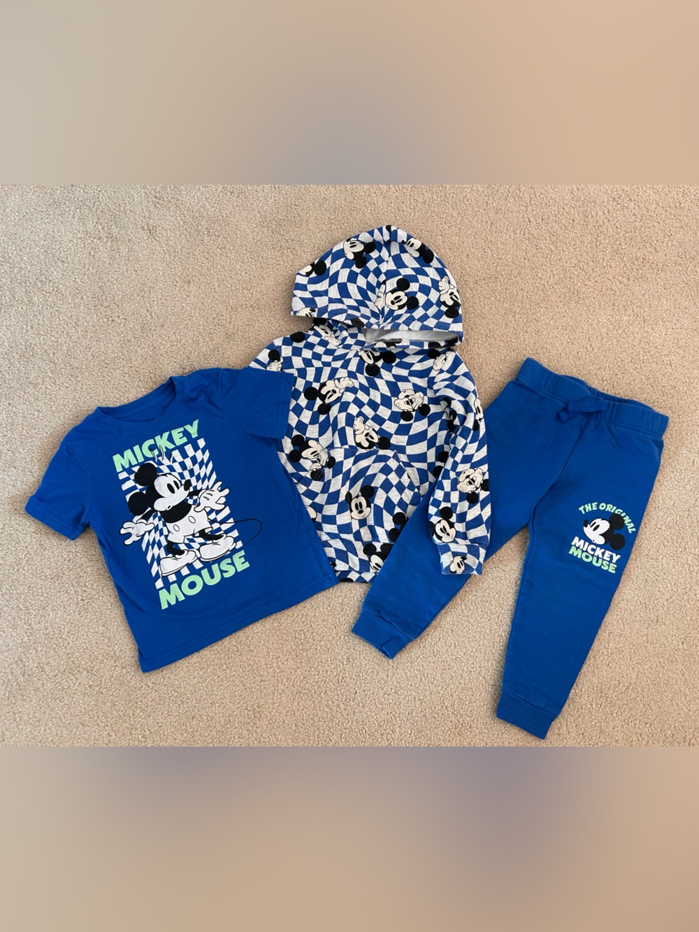 Disney Blue Mickey Mouse 3-Piece Pajama Set - Tee, Hoodie & Joggers